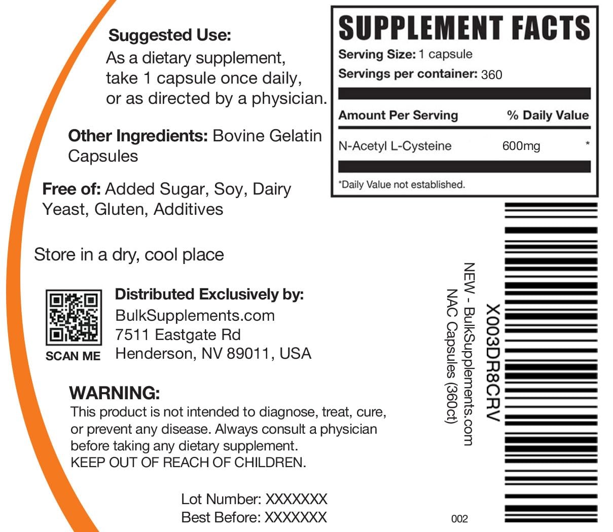 N Acetyl L Cysteine 600Mg Capsules Nac Supplement For Overall Health 360 Count