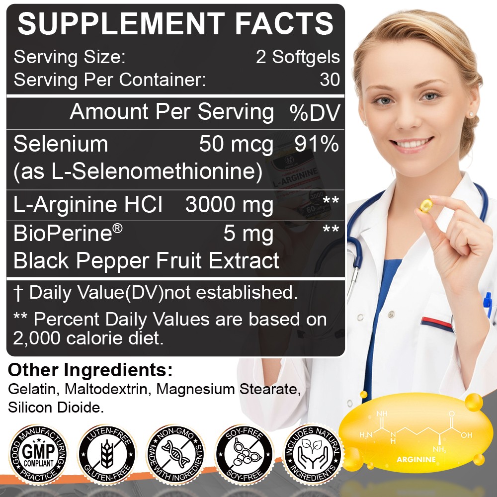 Nitric Oxide Booster L-Arginine, L-Citrulline 3000mg 60 Caps HIGHEST POTENCY-