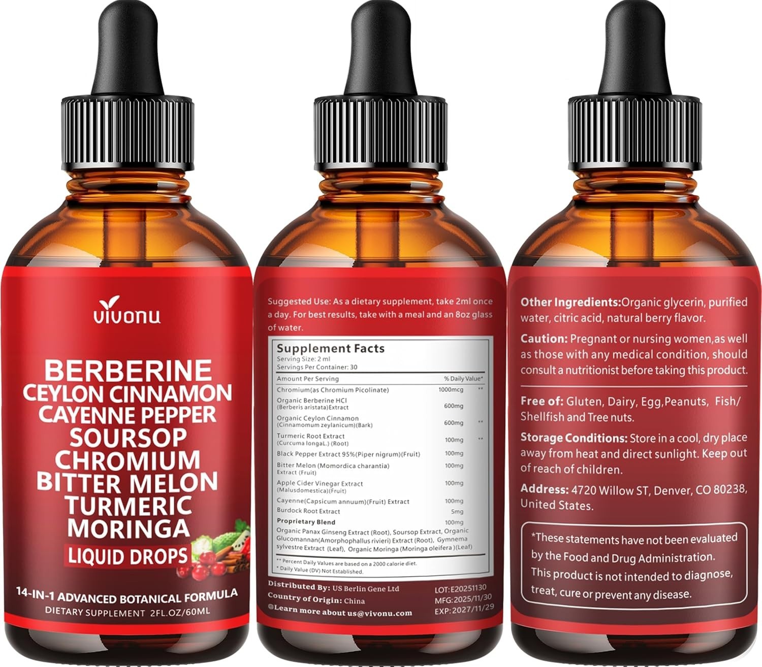 14-in-1 Liposomal Berberine with Ceylon Cinnamon Drops – 2 FL OZ Wellness Boost