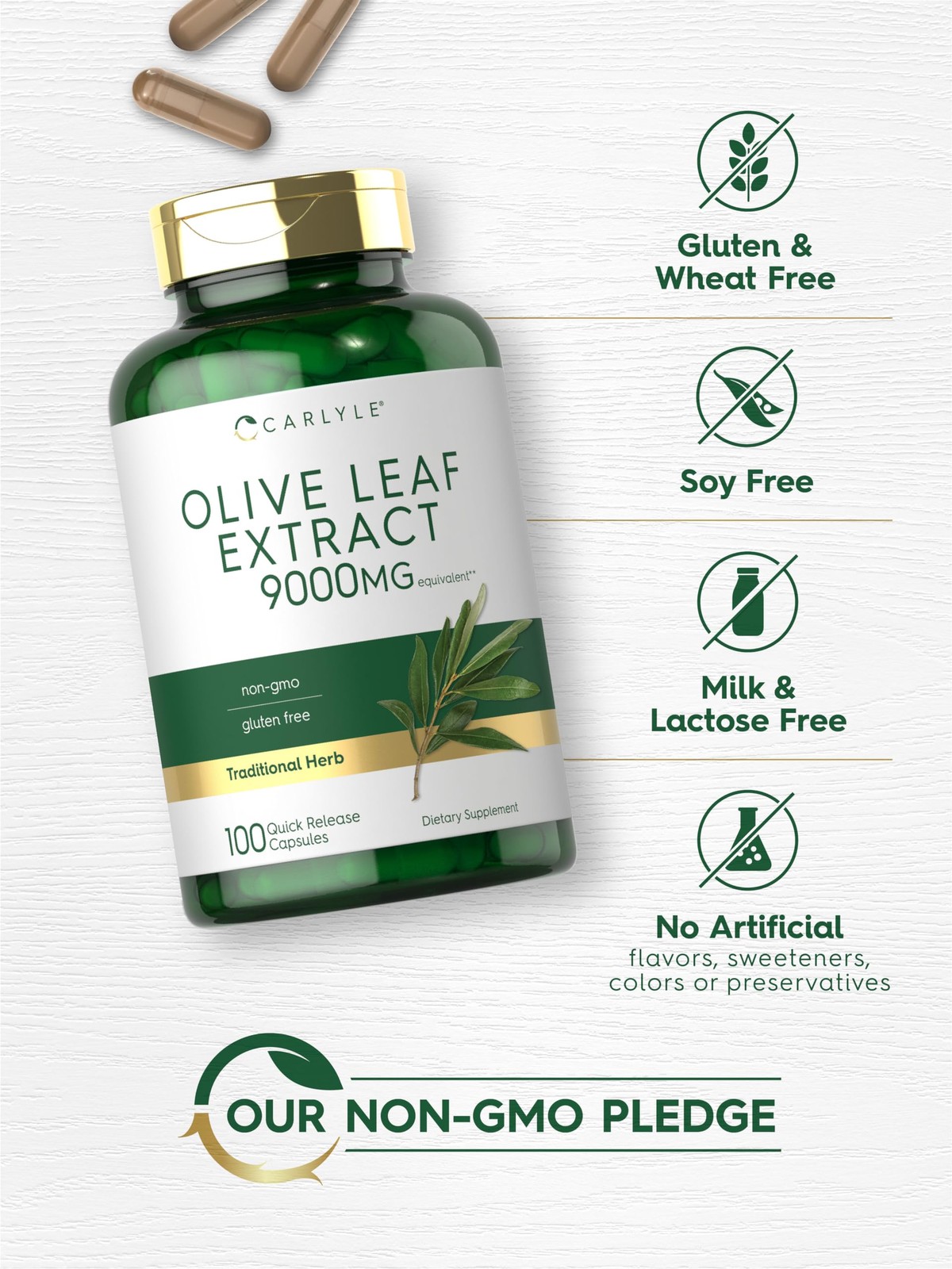 Carlyle Olive Leaf Extract 750 mg | 100 Capsules | with 100 Count (Pack of 1)