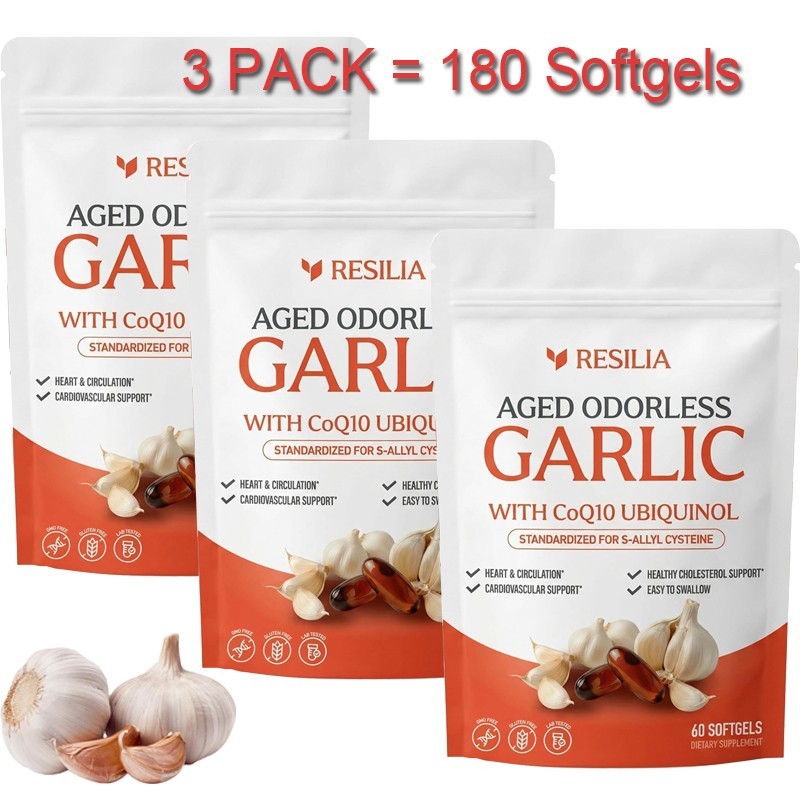 1-5x Resilia Garlic Extract 600mg Softgels 60 Count Odorless Aged Garlic Extra