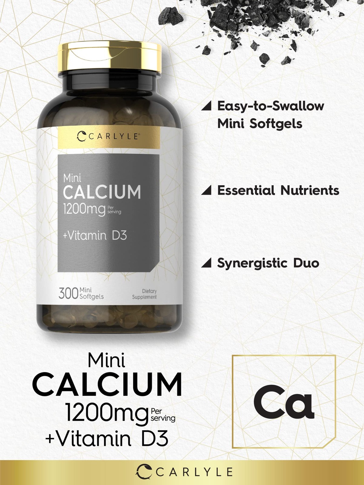 Carlyle Calcium 1200 mg with Vitamin D3 | 300 Softgels 300 Count (Pack of 1)
