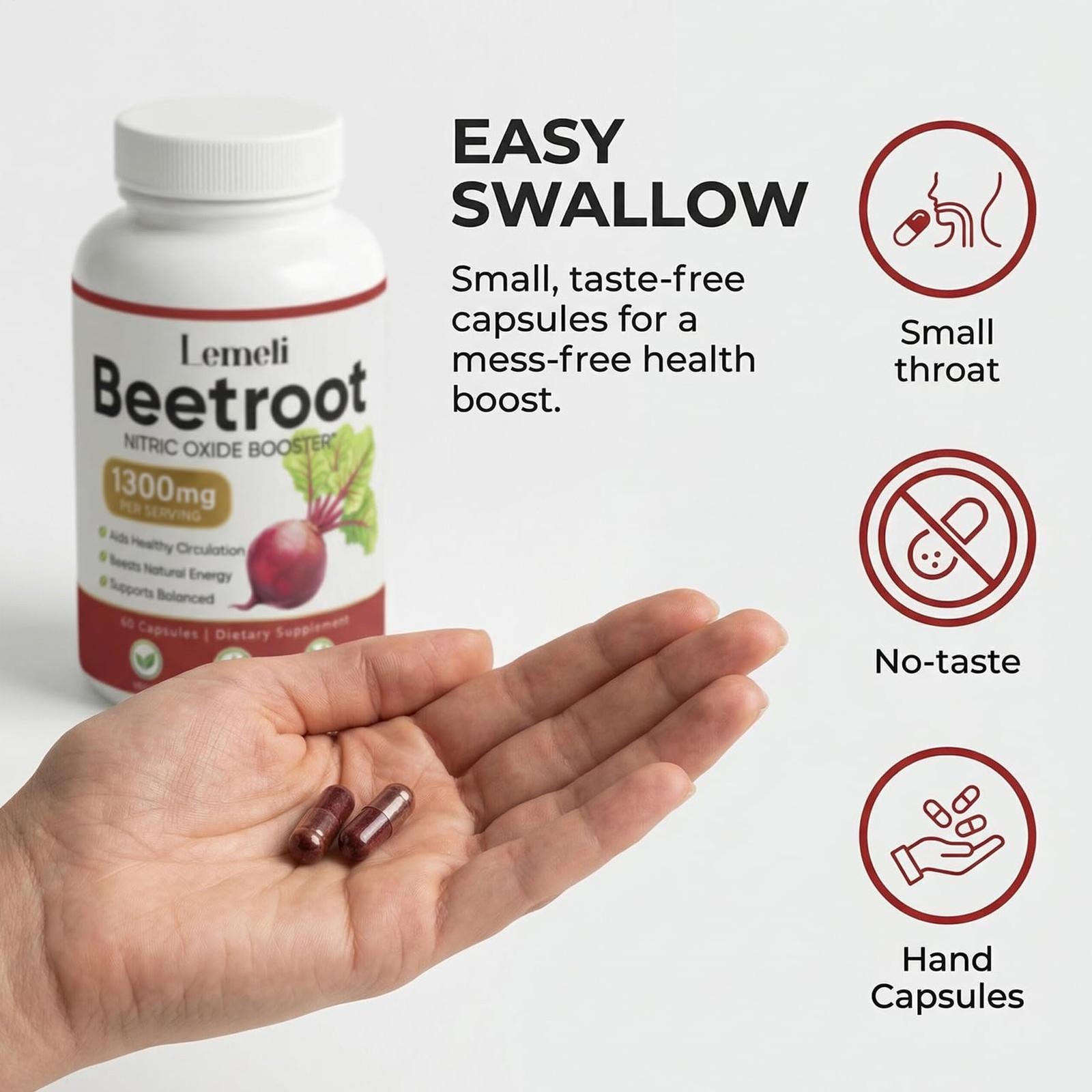 Beet Root 60 Vegan Capsules, 1300 Mg Per Serving, Non-GMO & Gluten Free