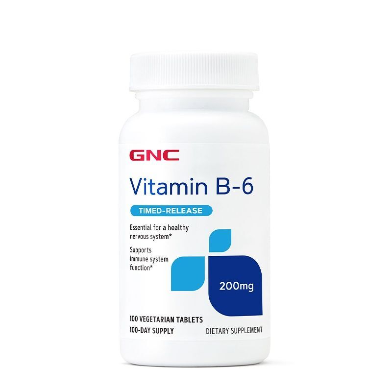 GNC Vitamin B-6 200mg Timed-release 100 Vegetarian Tablets(EXP:12/2024)