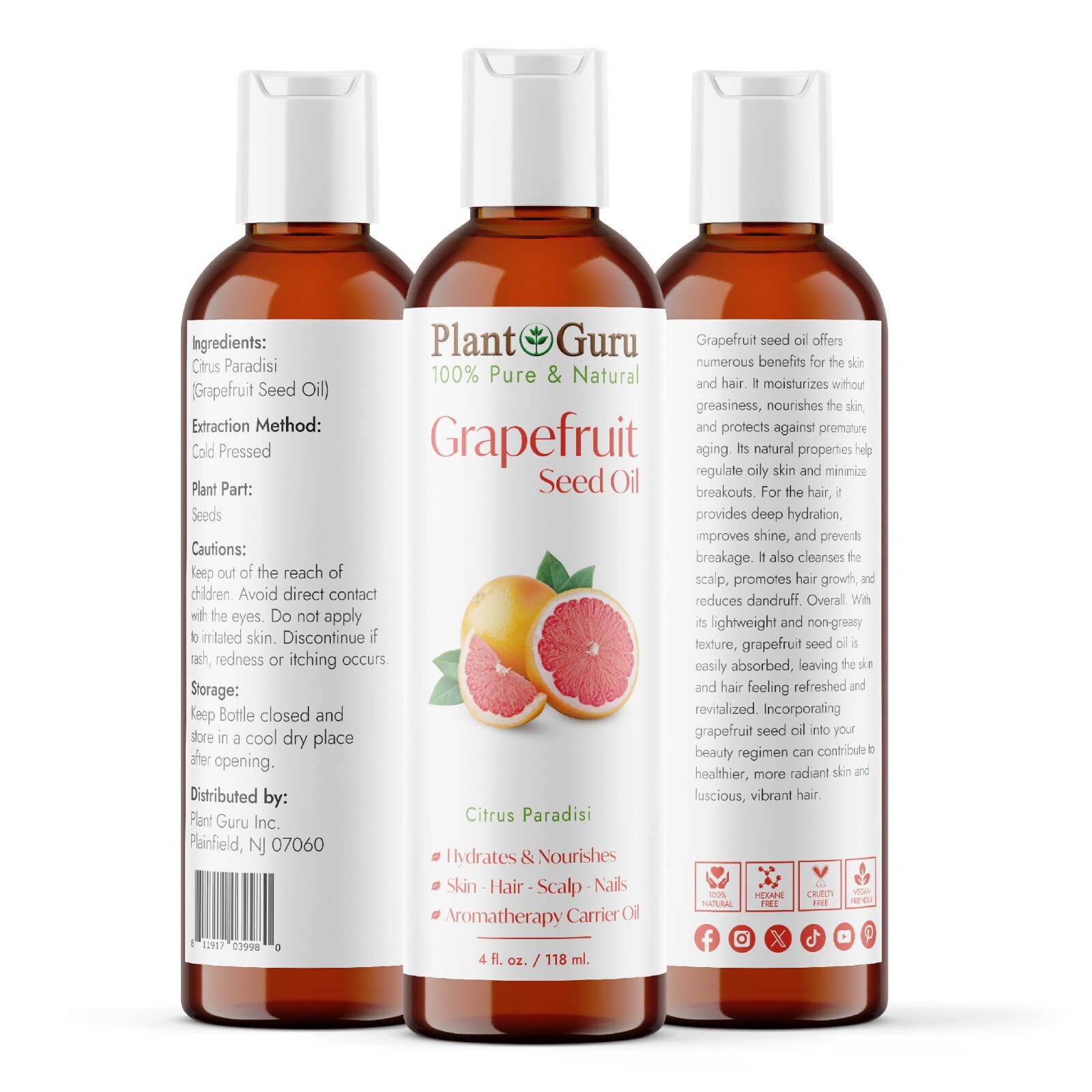 Grapefruit Seed Oil 4 oz. Cold Pressed 100% Pure Natural Extract Liquid