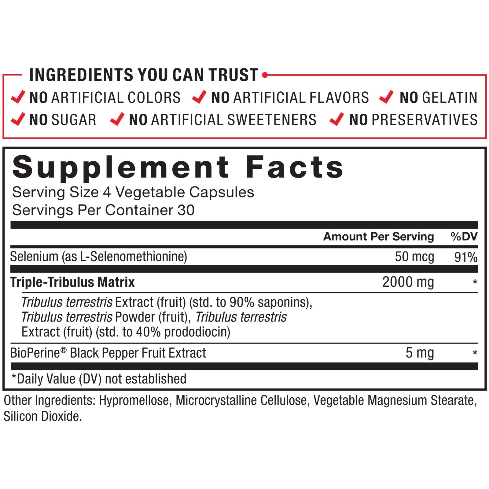 Force Factor Tribulus Terrestris Max 2000mg 90% Saponins Testosterone Booster