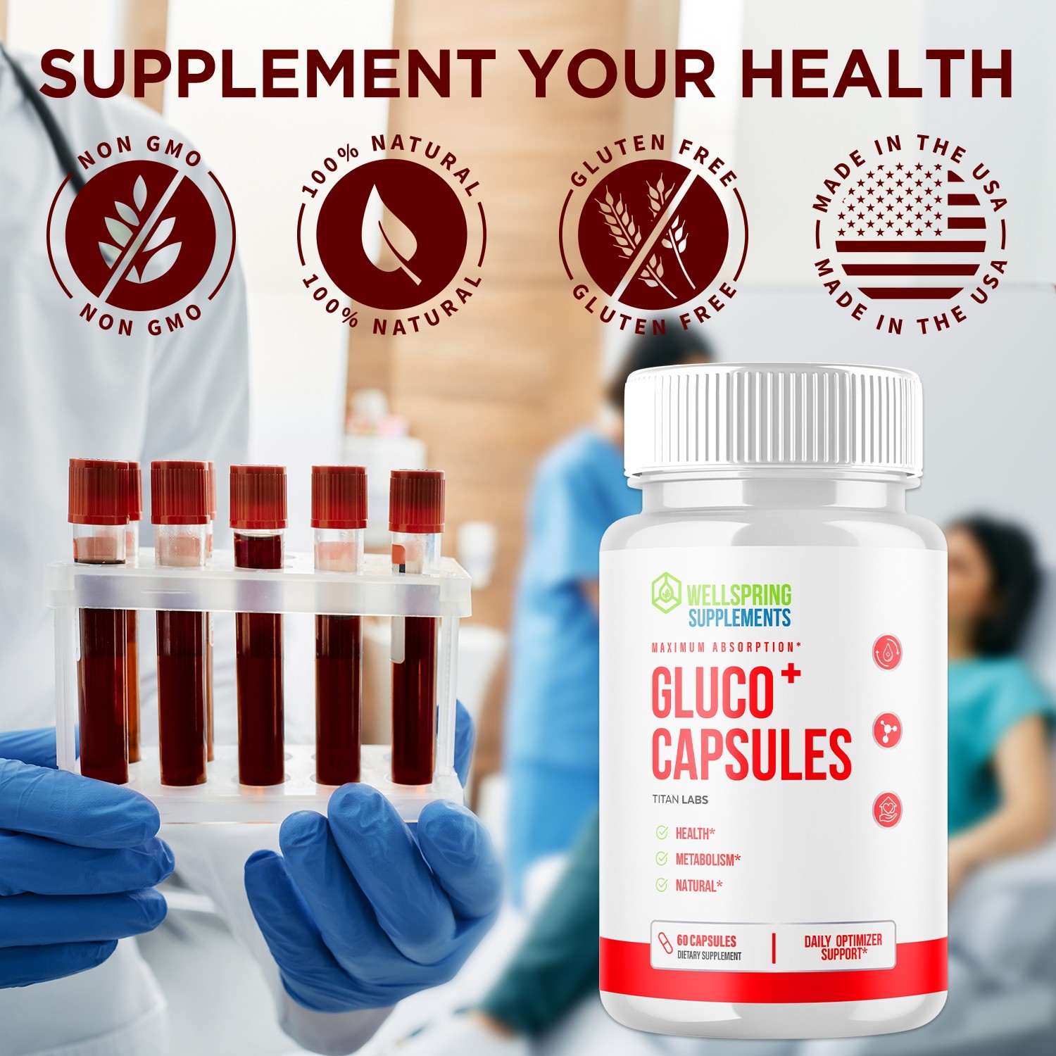 (1 Pack) Gluco+ Advanced Blood Health Support Supplement Gluco Plus 60 Capsules