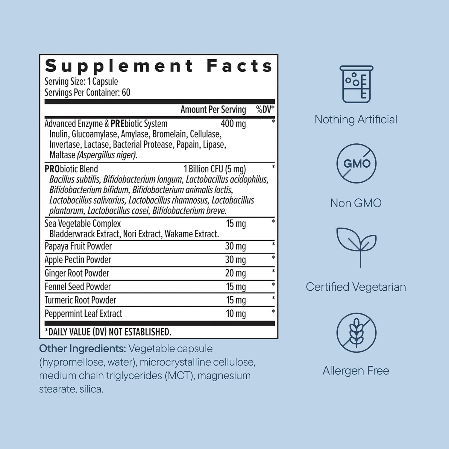 3-in-1 Digestive Health Supplement with Multi Enzymes & Probiotics – 60 Count