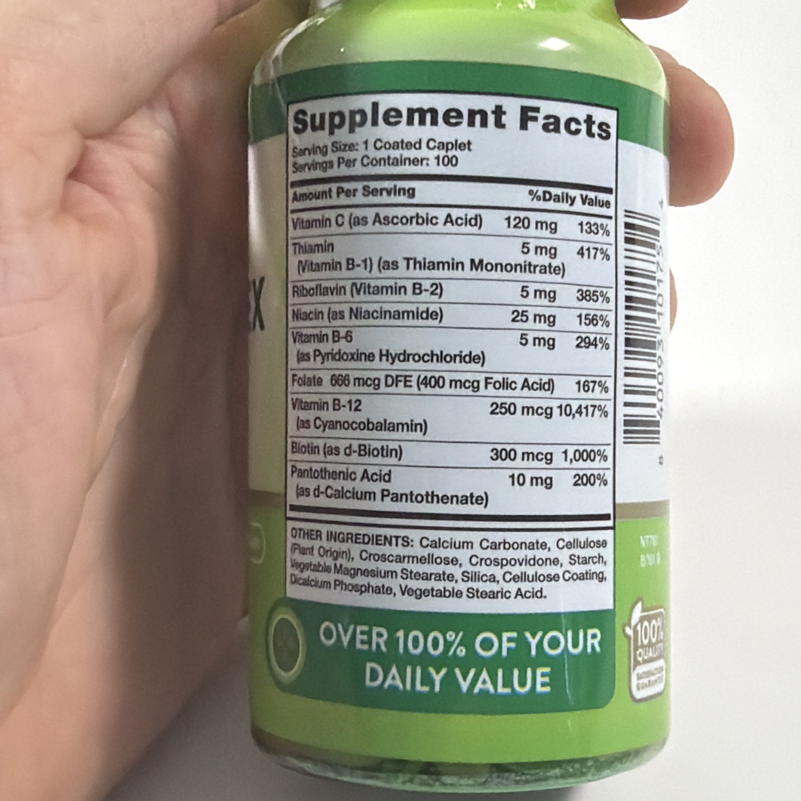 High Potency Vegan B Complex Vitamins 100 Count Coated Caplets Non GMO 10/2027