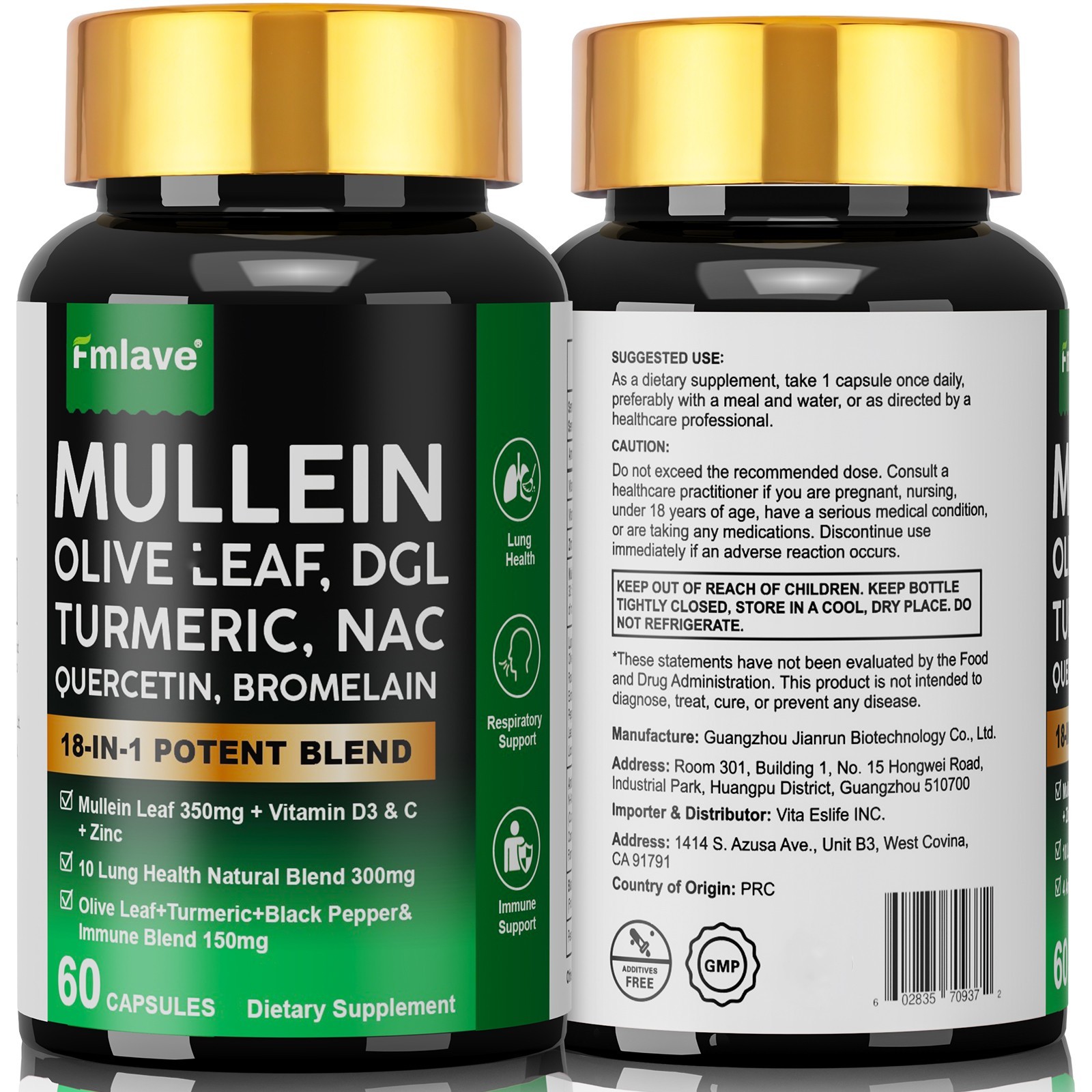 Mullein Lung Detox – Turmeric Quercetin Bromelain NAC Respiratory & Lung Support