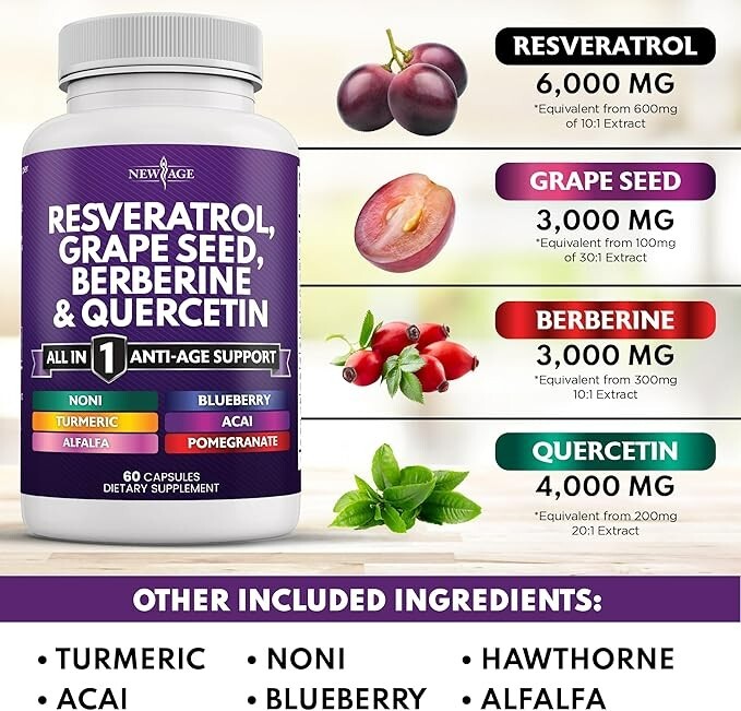 Resveratrol 6000Mg Berberine 3000Mg Grape Seed Extract 3000Mg Quercetin 4000Mg –