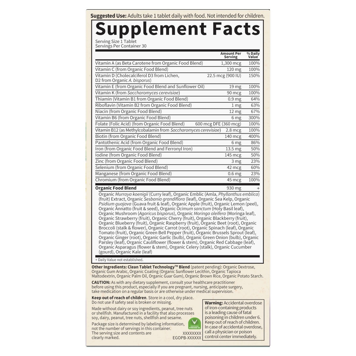 Garden of Life Organic Vegan Prenatal Daily Multivitamin Tablets – 30ct