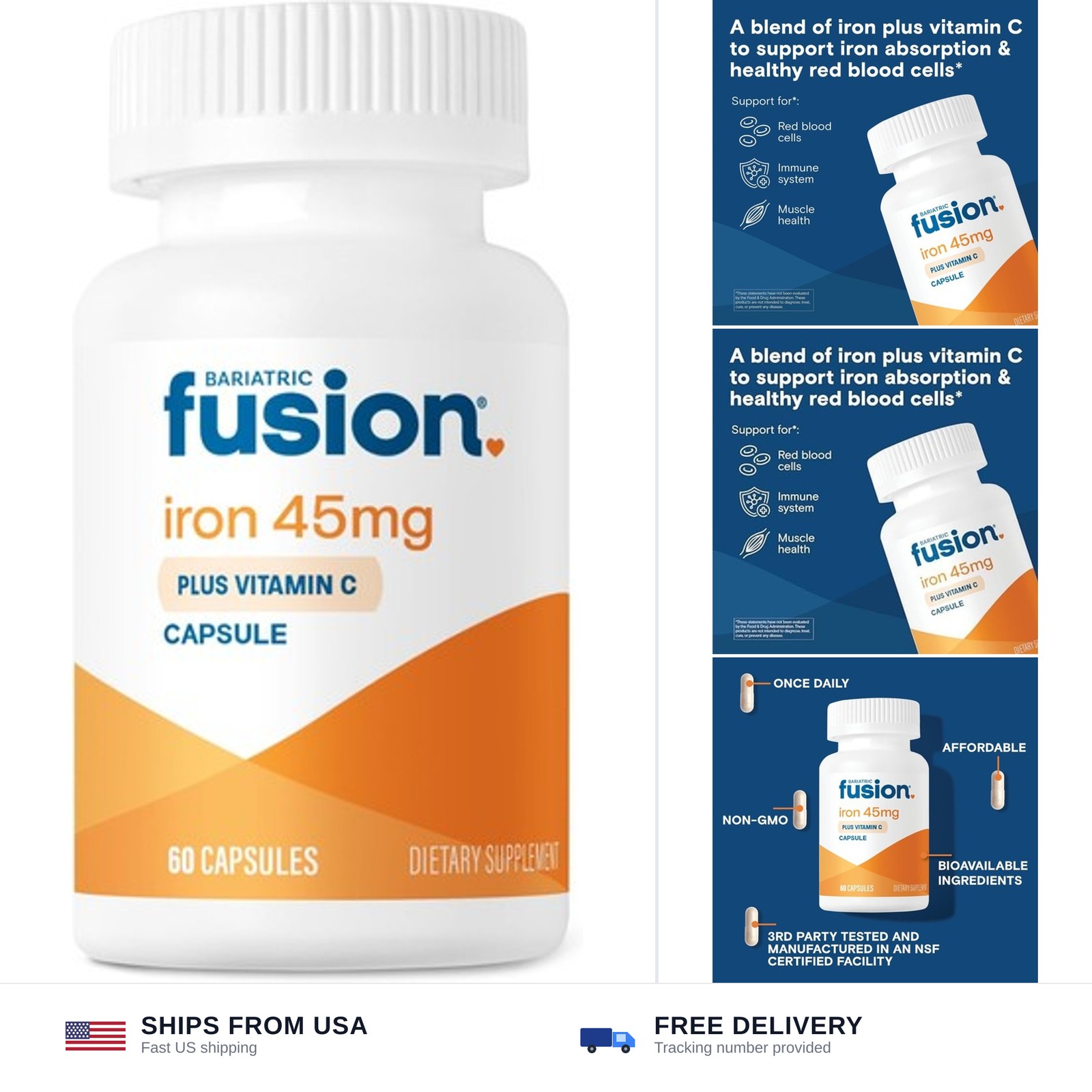 Bariatric Fusion Iron Supplement 45mg with Vitamin C | 1 Per Day | Vitamins f…