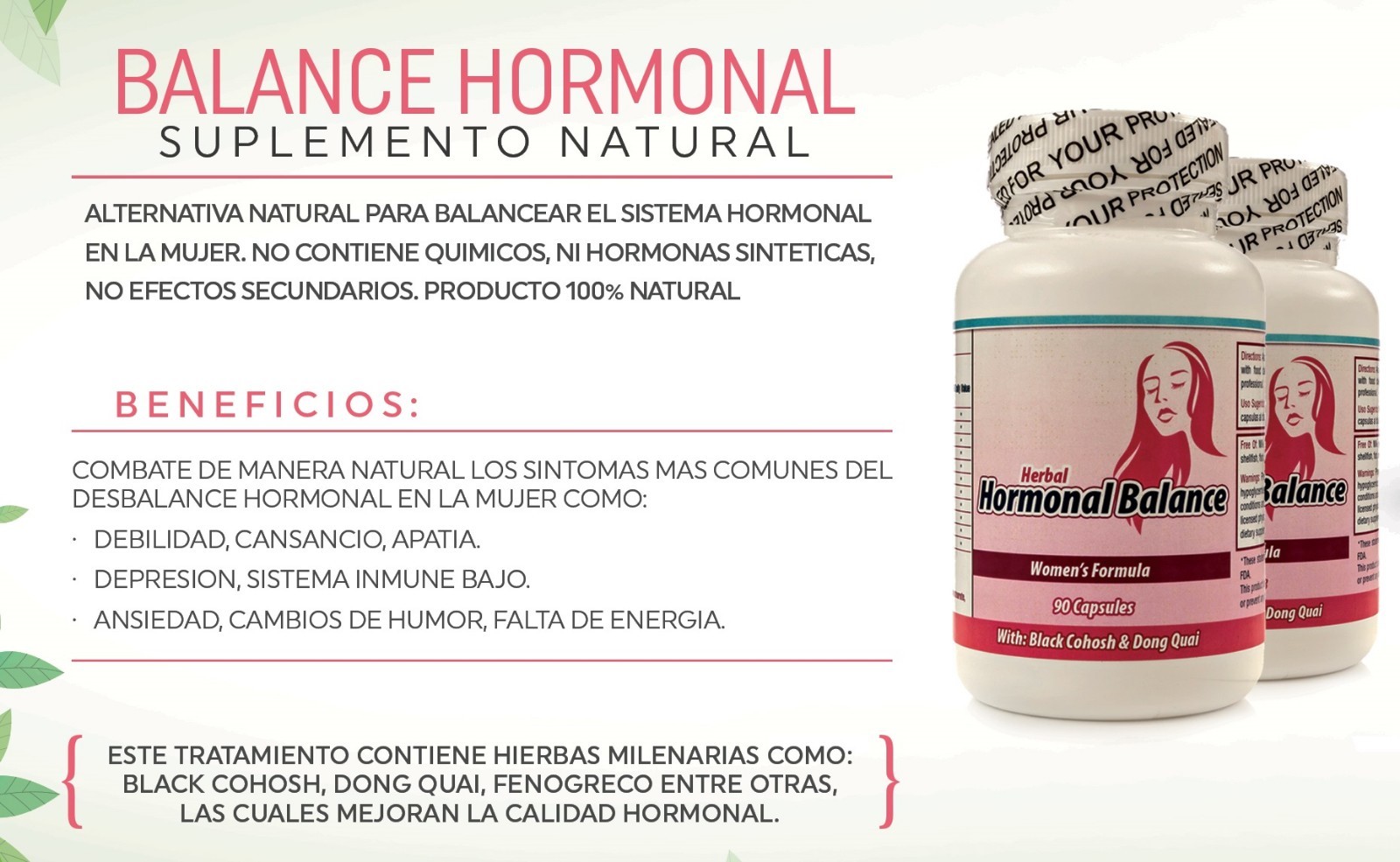 Balance Hormonal. Suplemento natural para balancear las hormonas femeninas.