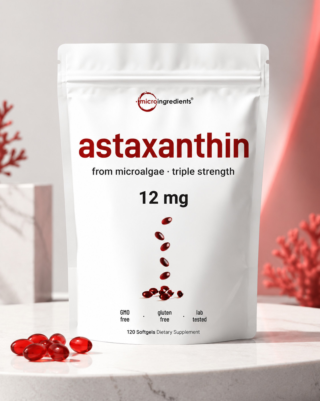 Micro Ingredients Astaxanthin 12mg Triple Strength 120 Softgels Antioxidant