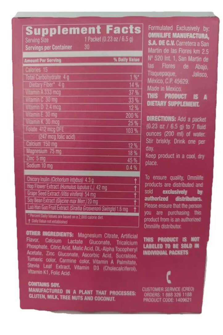 OML Fem | Omnilife | Sabor Durazno | Box w/30 sachets Peach Flavor