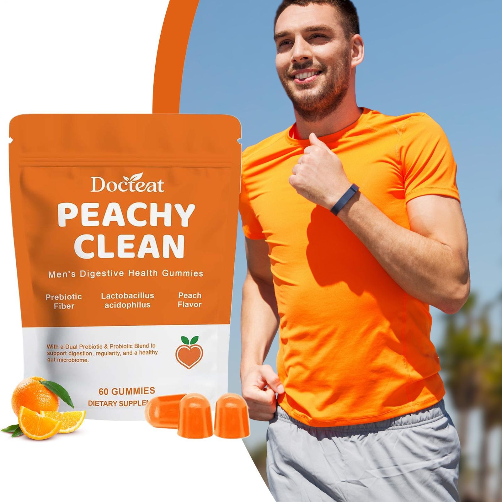 Peachy Clean Prebiotic Fiber Gummy, Clean Fiber Gummies for Men