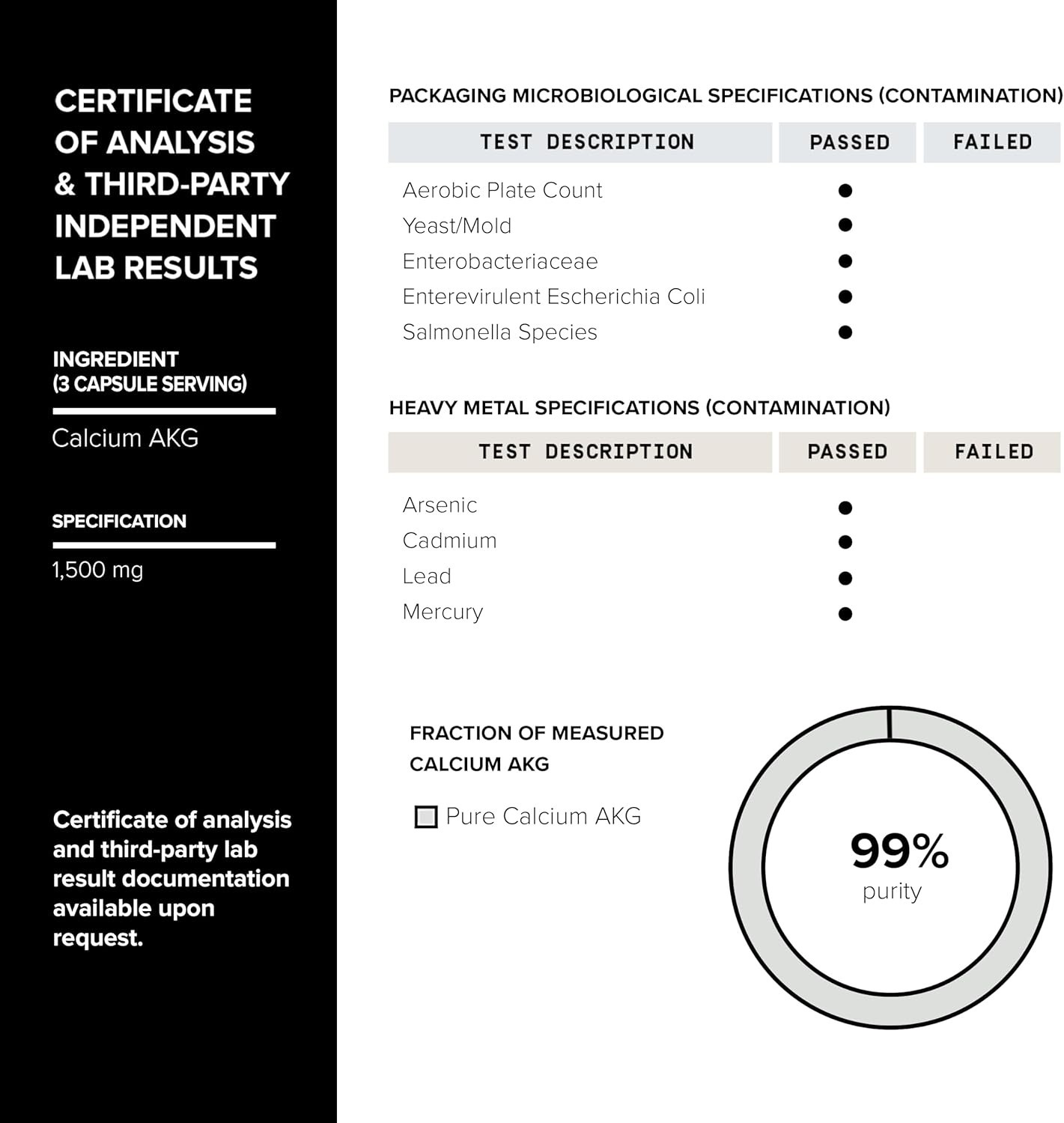 Toniiq 1500mg Ultra High Purity Ca AKG Supplement – 99%+ Highly Purified and Bio