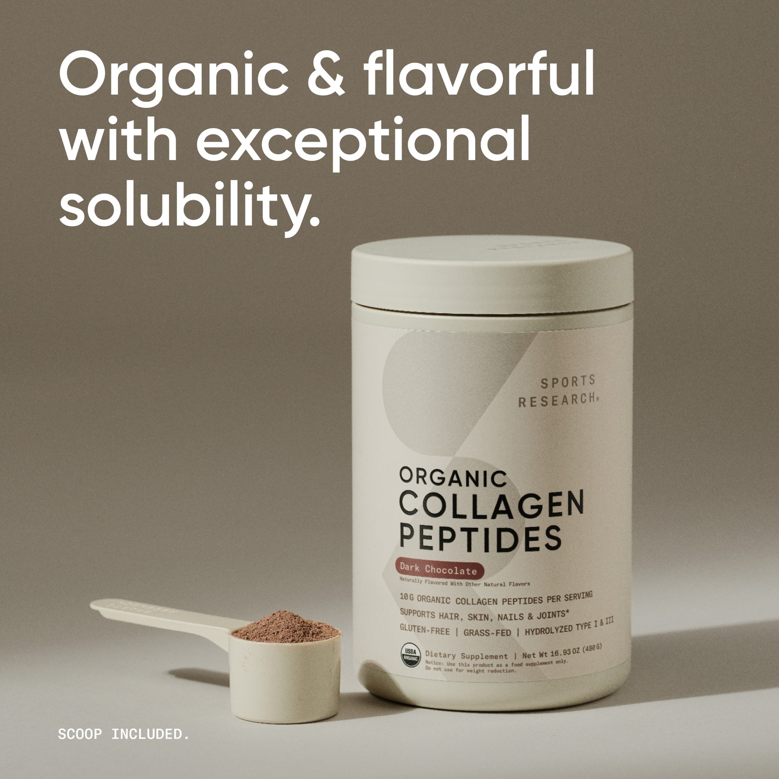 SR Organic Collagen Powder Hydrolyzed Type I & III Protein Dark Chocolate Flavor