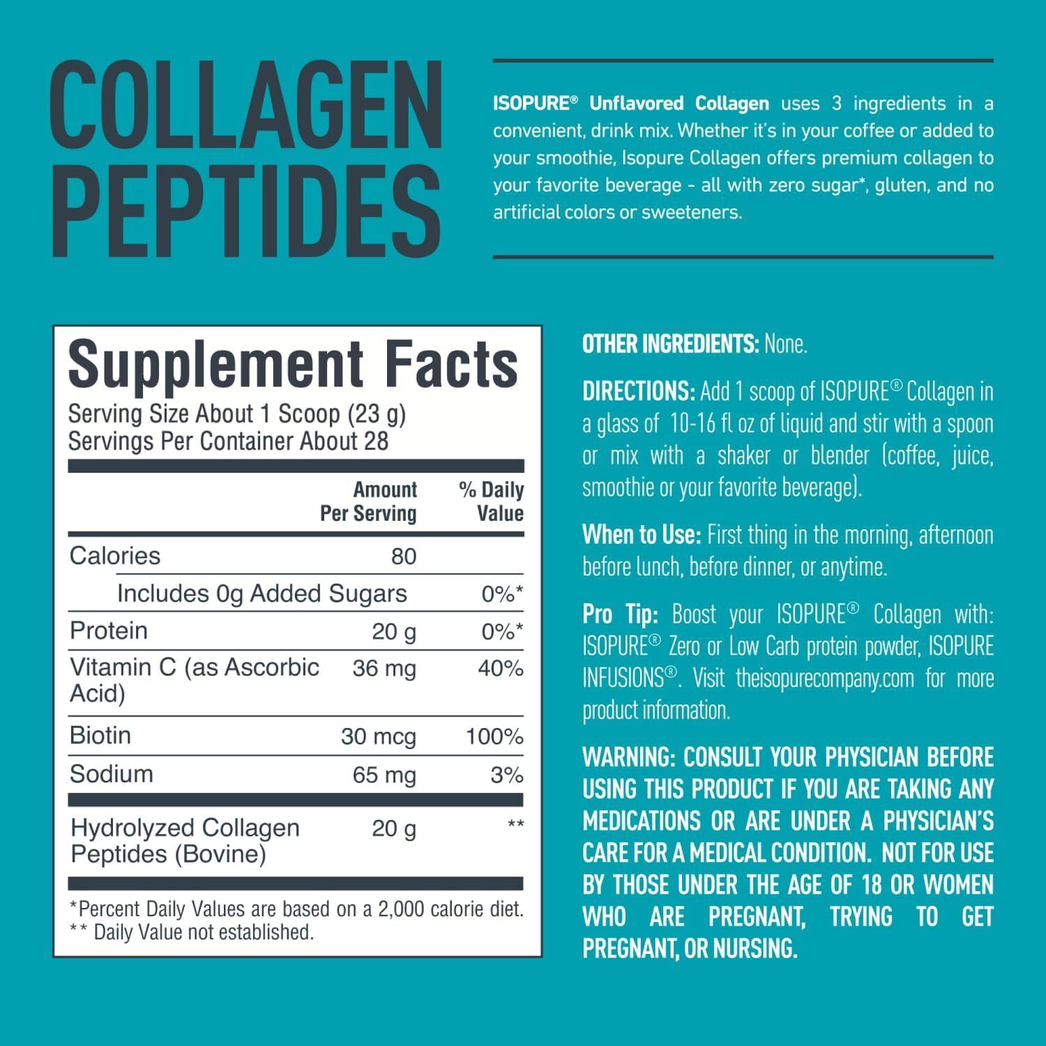 Isopure Collagen, Unflavored, 28 servings