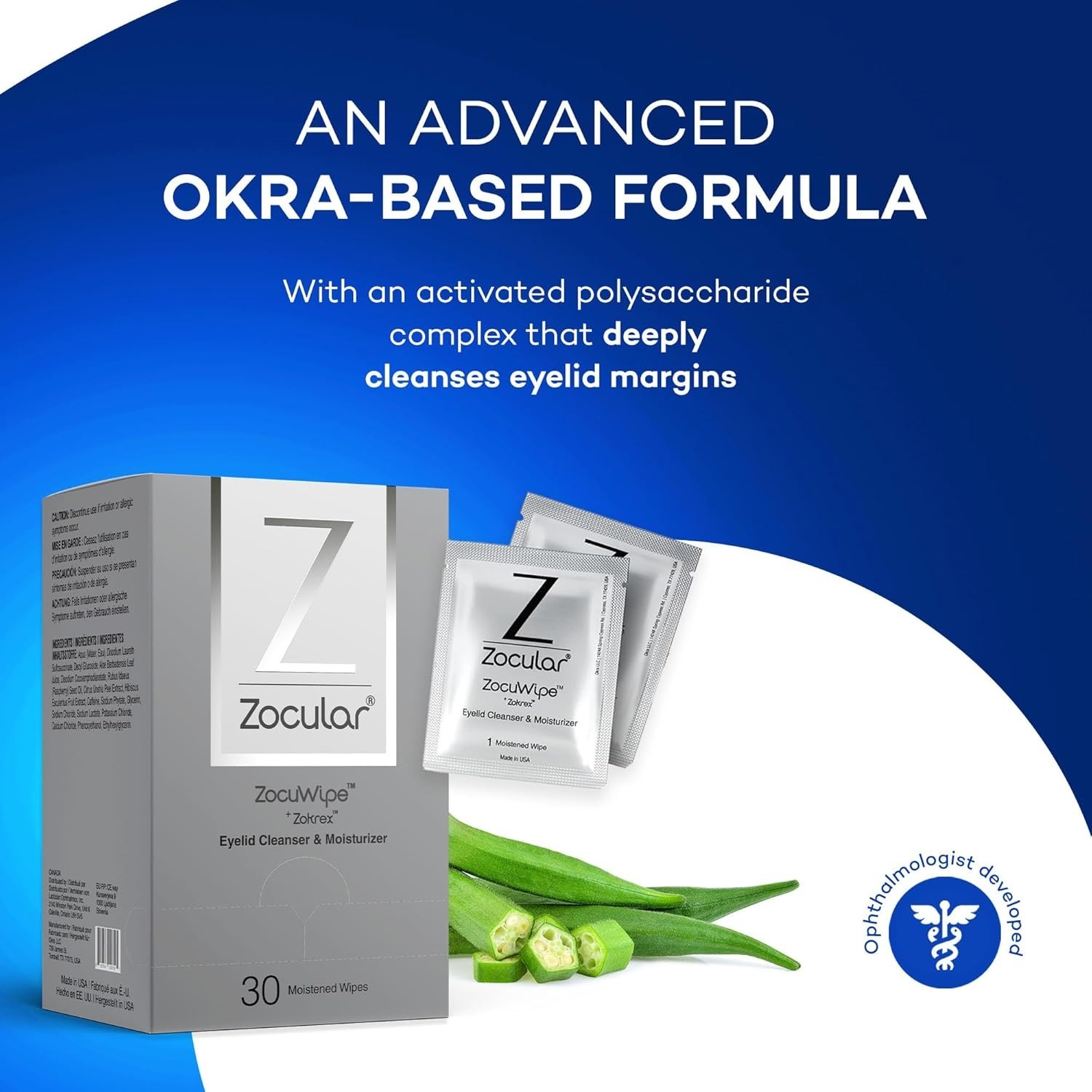 Zocular ZocuWipe Eyelid Cleansing Wipes with Natural Okra Complex – Gentle Daily