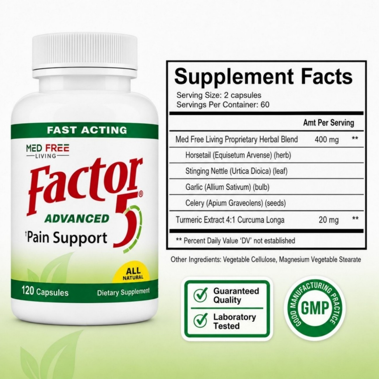 Med Free Living Factor 5 Joint Support Capsules 120 Count, 2 Bottles