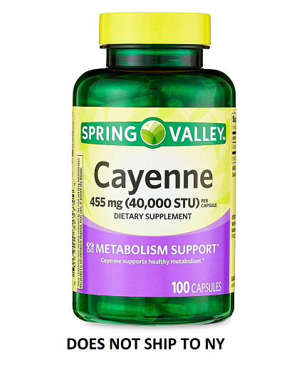 Spring Valley Cayenne Metabolism Support Supplement Capsules 455 mg 100 Count