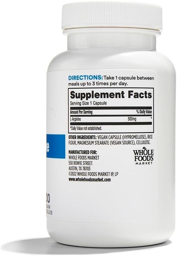 L-Arginine 500mg – 100 Veggie Caps for Circulation & Muscle Support