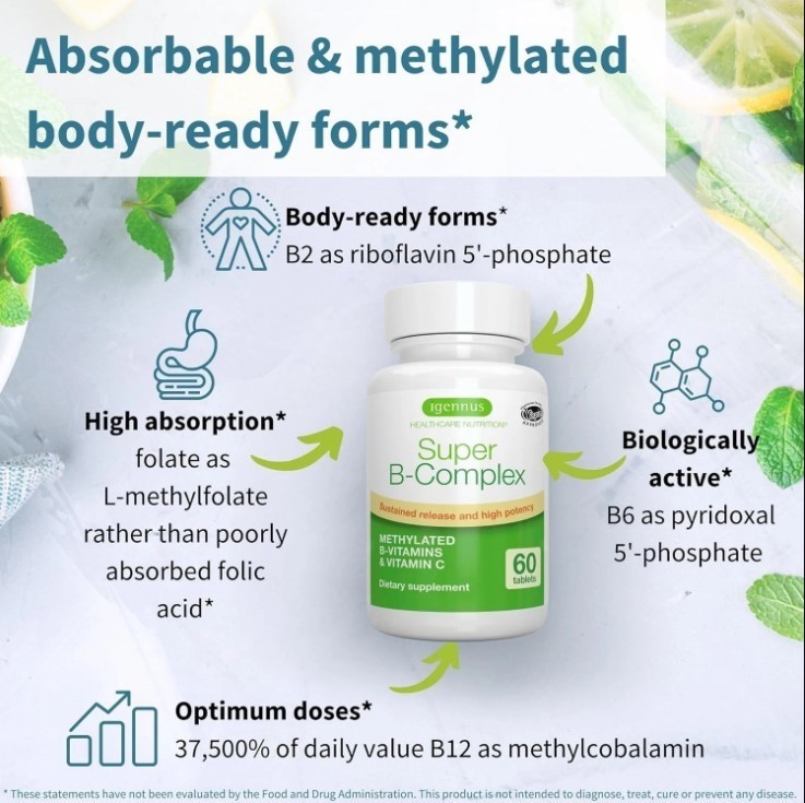 Igennus Super B-Complex Methylated B Vitamins, 60 Small Tablets