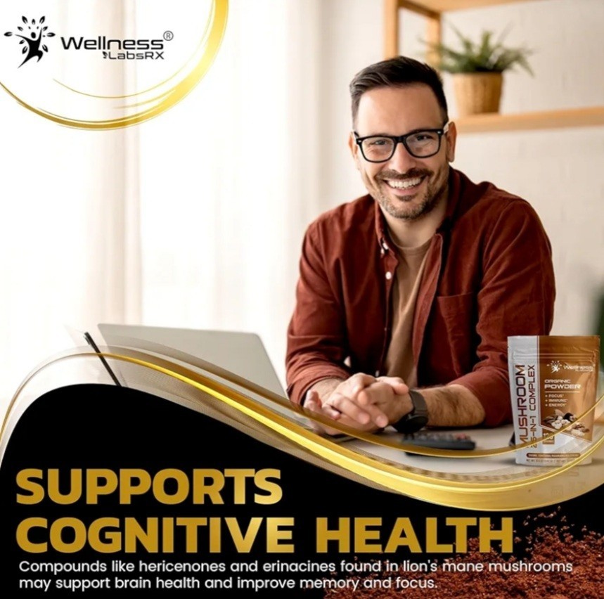 WELLNESS LABSRX Mushroom Powder, 25in1 Mushrooms Supplement -2000mg,120 Servings