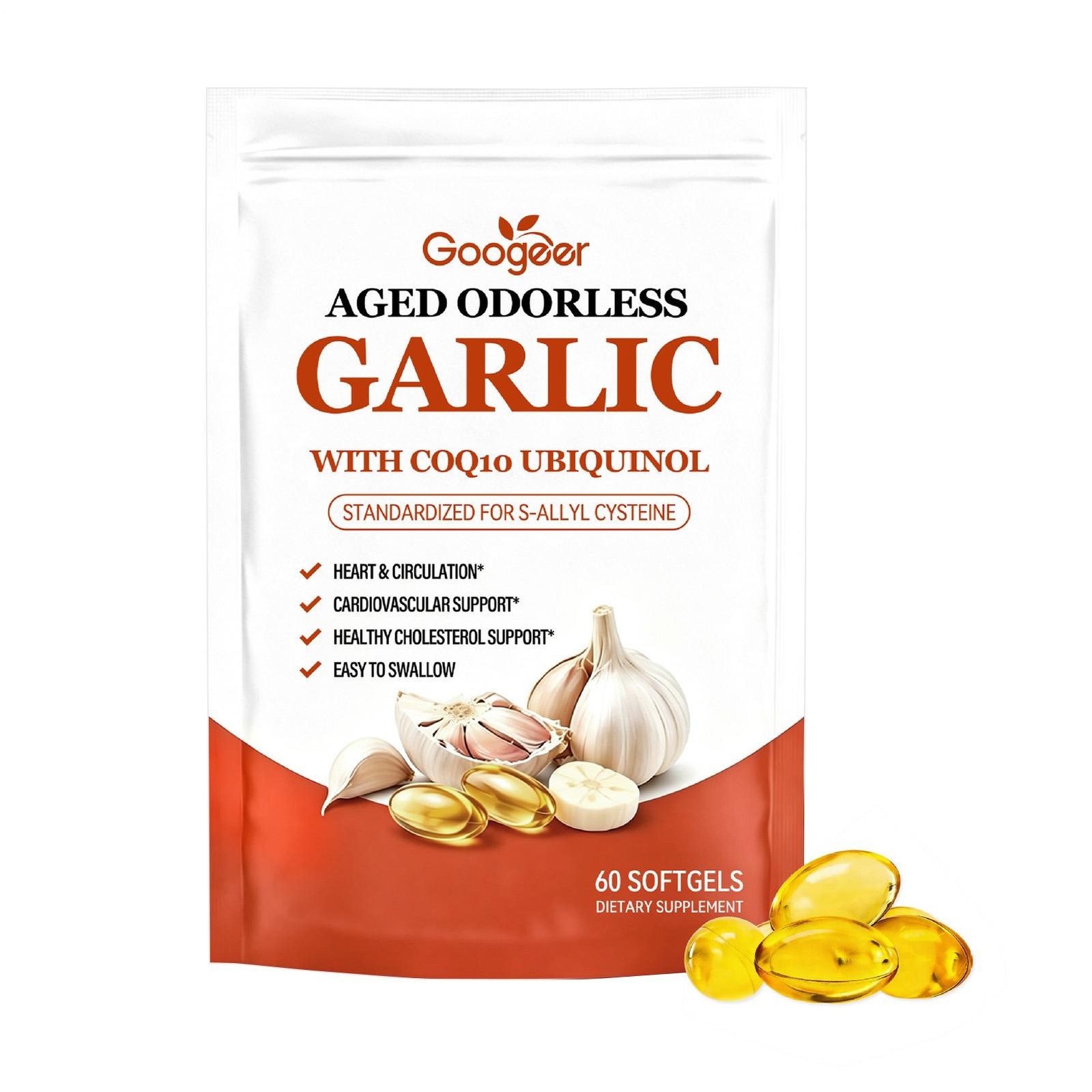 5x Odorless Age-Resilient Aged Garlic 600 mg Softgels (60 Count) with CoQ1* USA