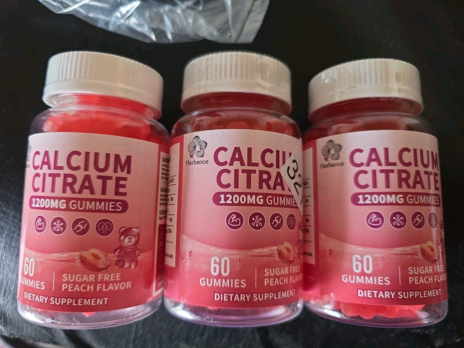 (3 Pack) HerbanceCalcium Citrate 1200 mg Gummies Supplements Peach Sugar Free
