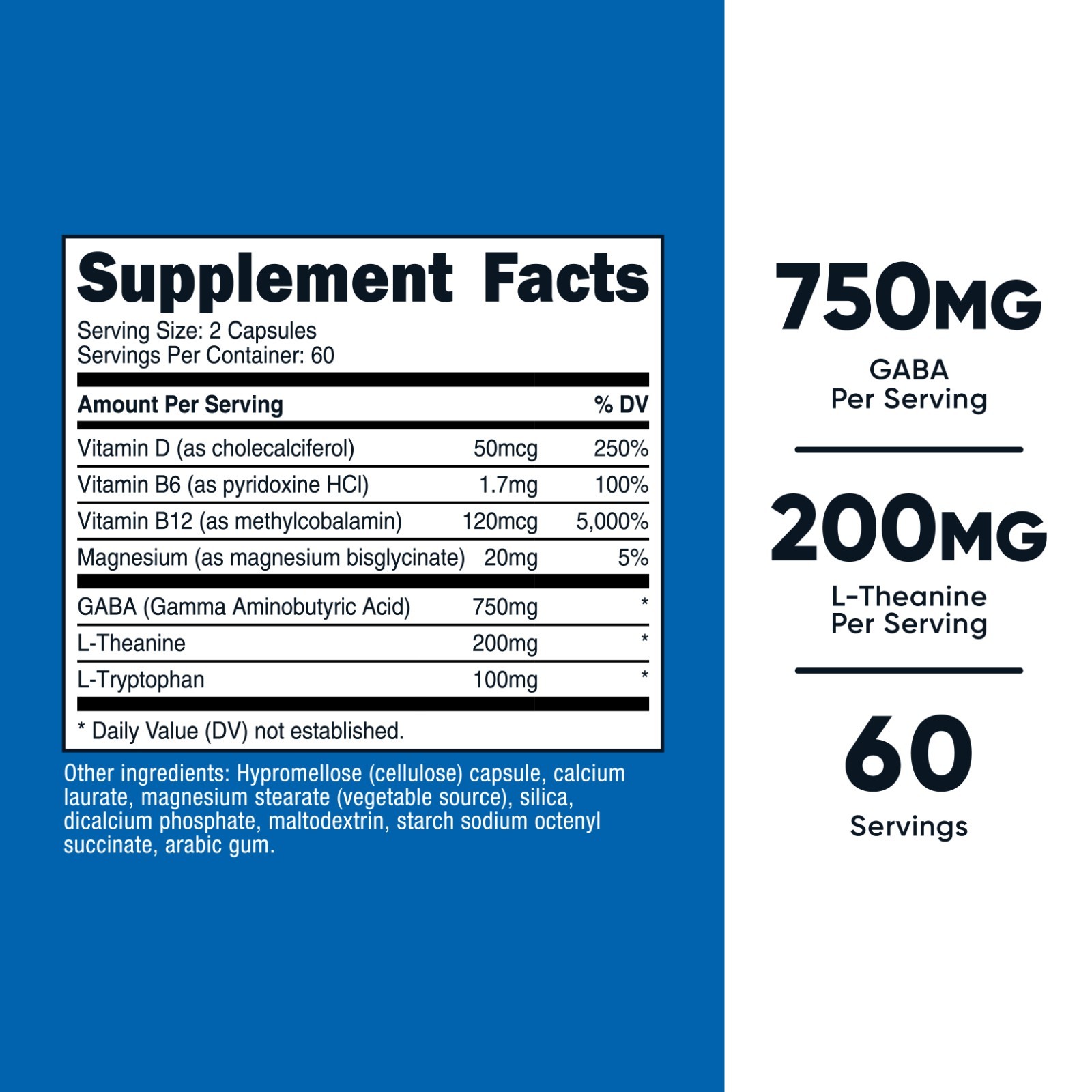 Nutricost GABA (750mg) + L-Theanine (200mg) 120 Capsules – GMO-Free, 60 Servings