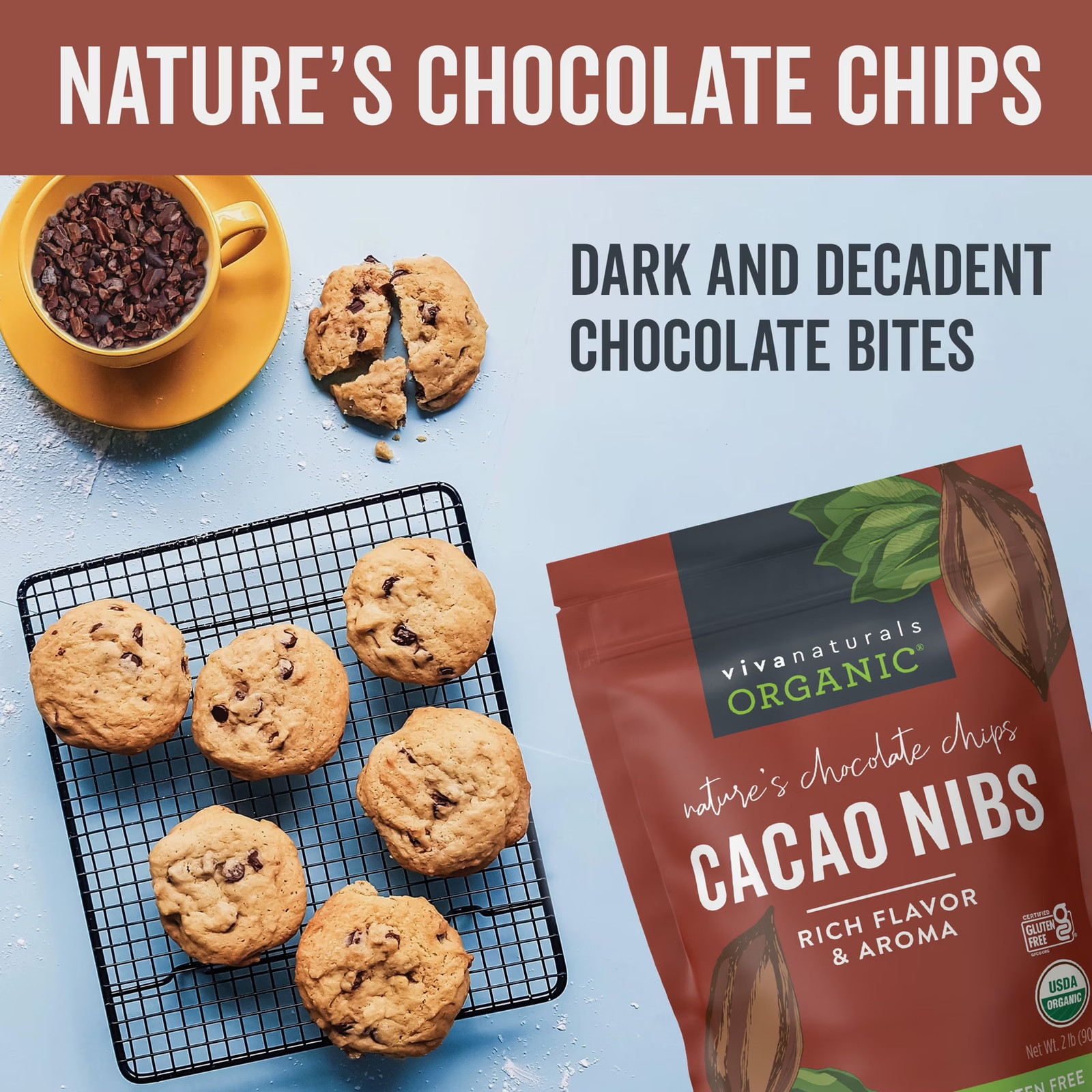 Organic Cacao Nibs 2 Lb (907 G), Keto Friendly, Vegan, Unsweetened