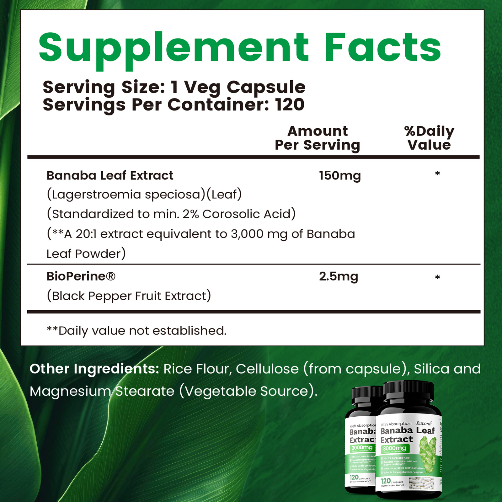 Banaba Leaf Extract 3000mg – Heart, Blood Sugar Health,Antioxidants,Weight Loss