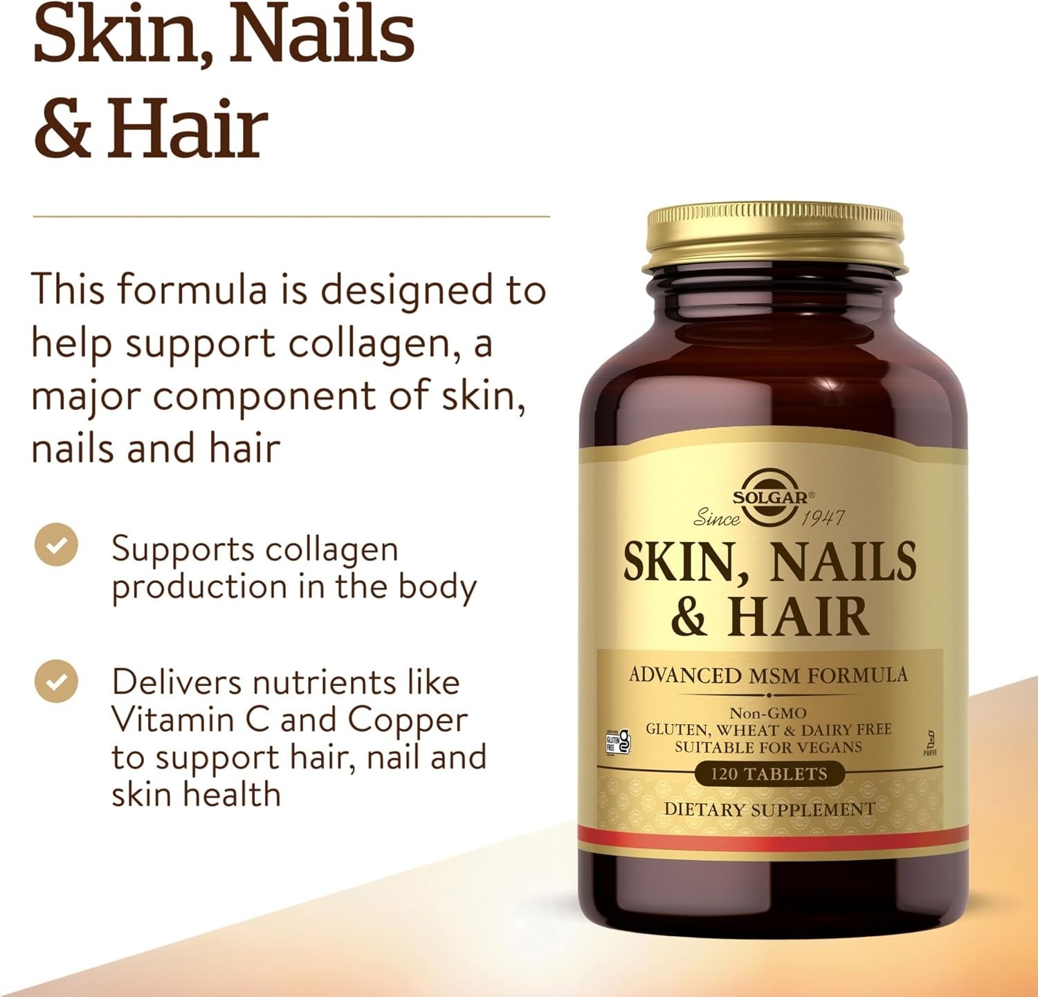 Solgar Skin, Nails and Hair Advanced MSM Formula Tablets – 120 Count EXP 12/2027