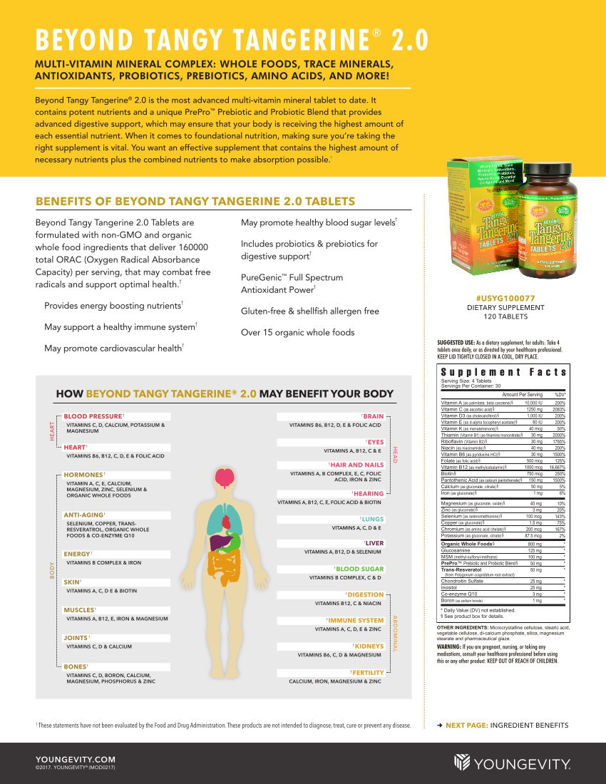 Youngevity Dr. Wallach Beyond Tangy Tangerine BTT 2.0 Tablets