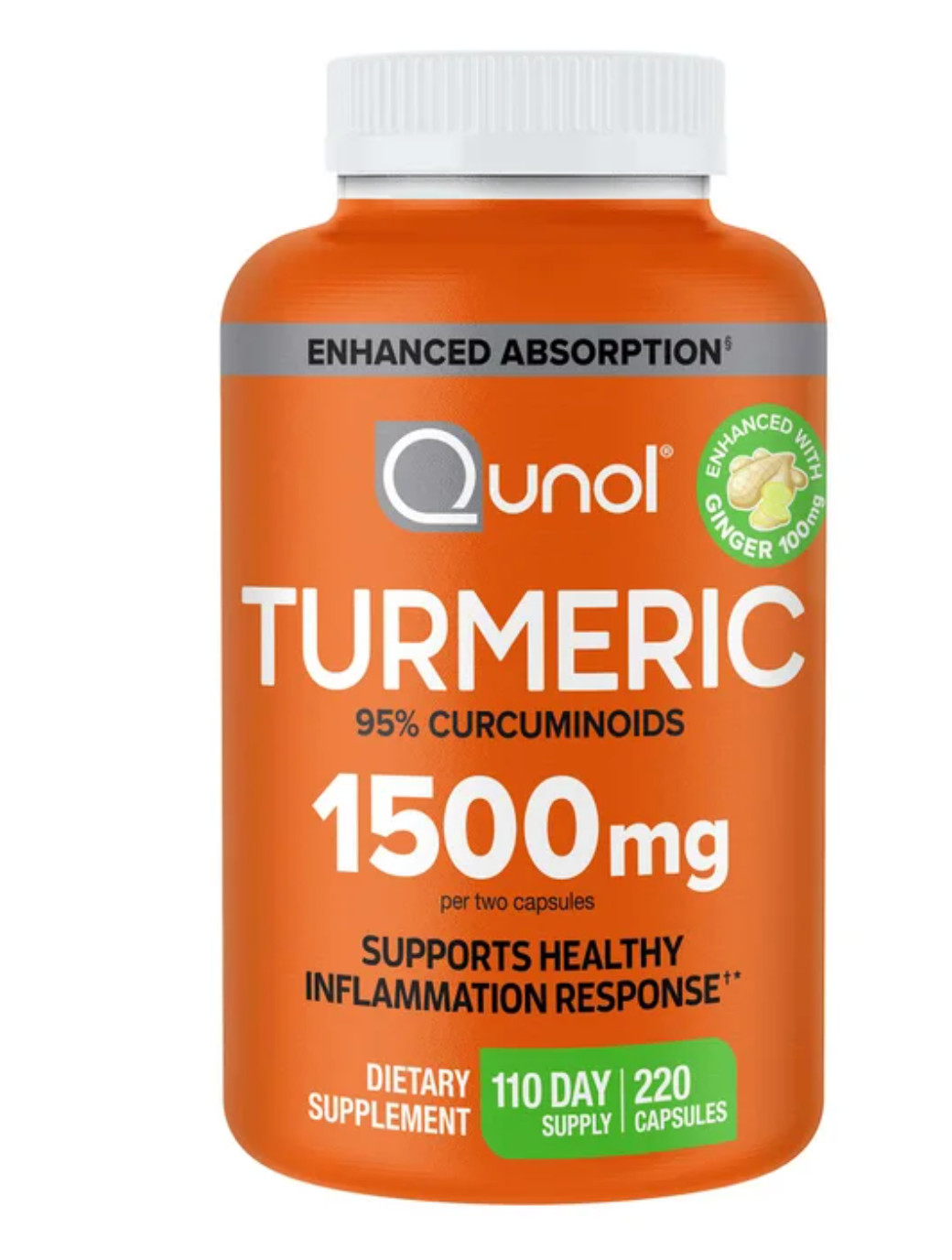 Qunol Turmeric 1500mg 95% Curcuminoids 220 Capsules Ginger Joint Support Supplem