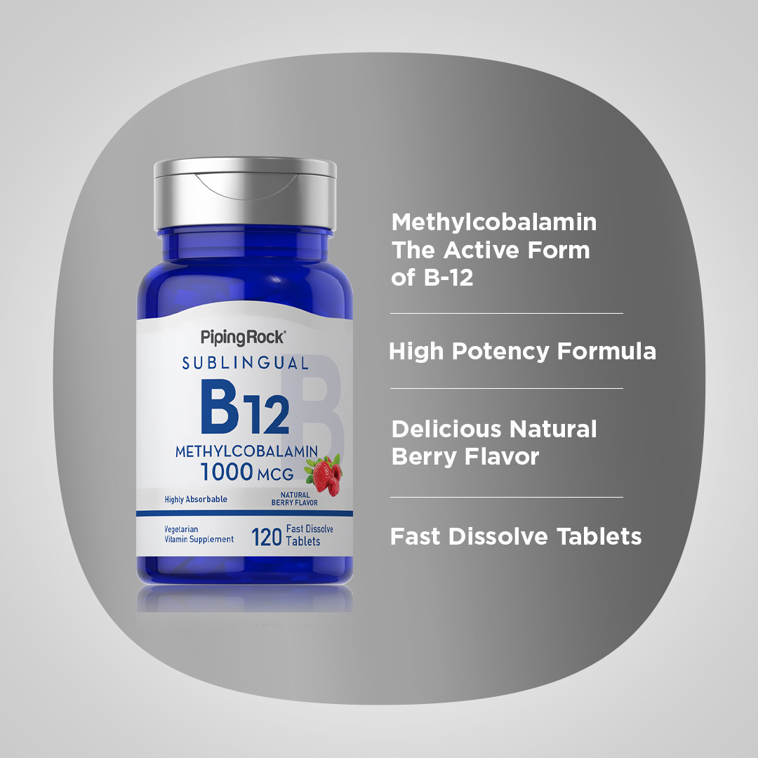 Vitamin B12 Sublingual | 1000 mcg | 120 Tablets | Non-GMO | by Piping Rock