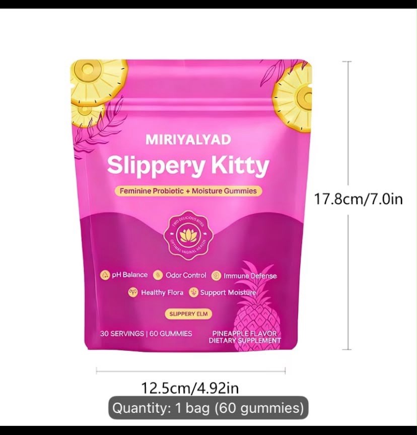 1pk Slippery Kitty Women’s Probiotic Gummies 60counts Pineapple Flavor Glue Free