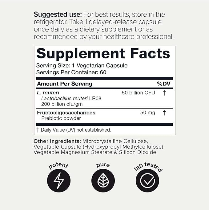 50 Billion CFU Lactobacillus Reuteri Probiotic 50Mg per Serving – L Reuteri P…