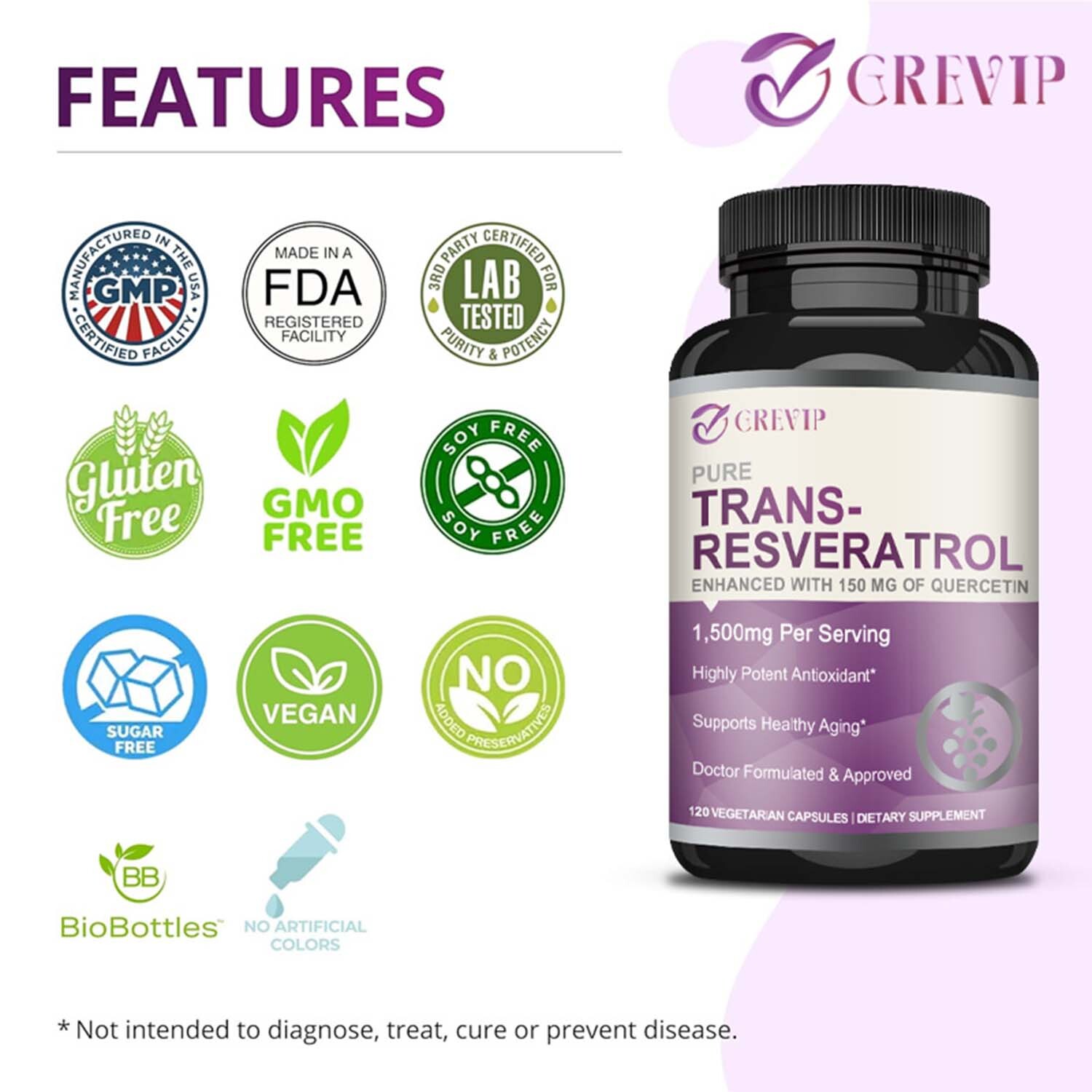 Trans-Resveratrol 1500mg – Supports Brain Function and Immune Function Health