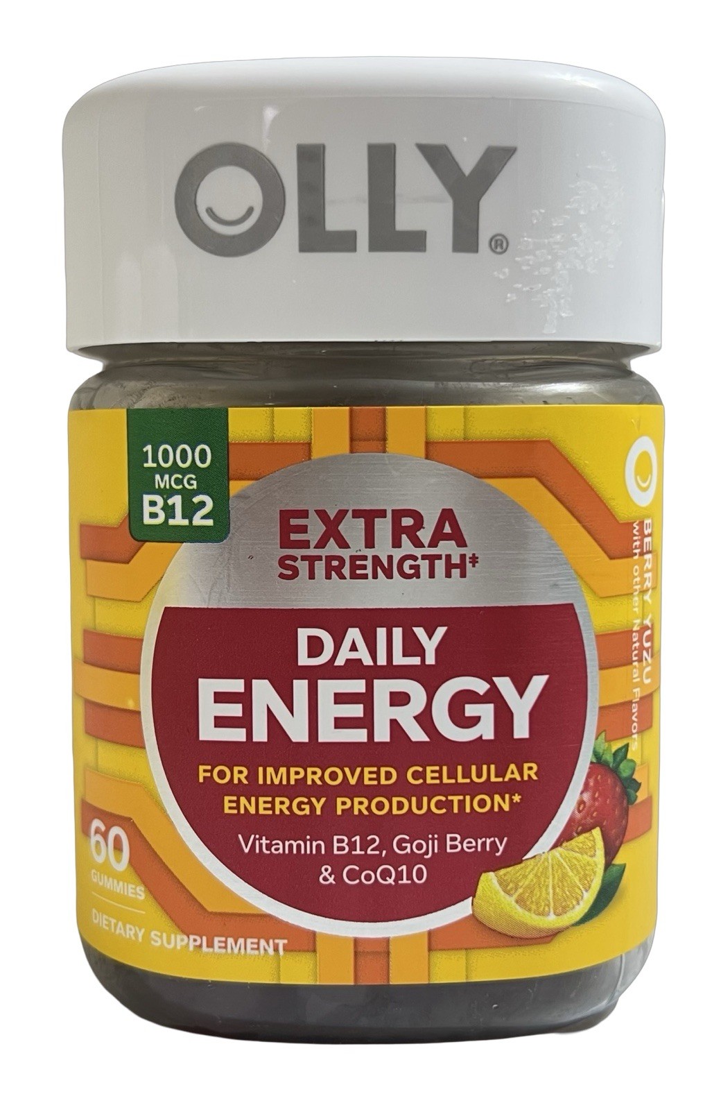 OLLY Extra Strength Daily Energy Gummy, Caffeine Free, 1000mcg Vitamin B12 60 Ct