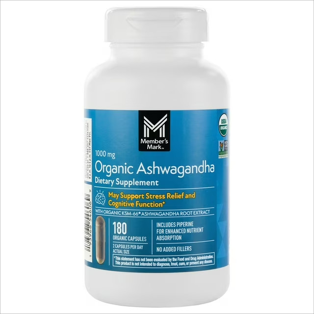 Member’s Mark Organic Ashwagandha 1000 mg Vegetarian Capsules, 180 ct., 03/2028