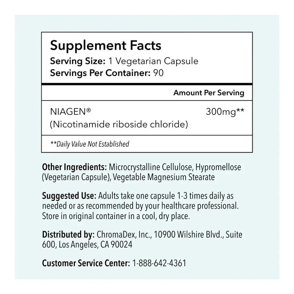 3 Pack Tru Niagen Nicotinamide Riboside Chloride 300mg 90 NR Vegetarian Capsules