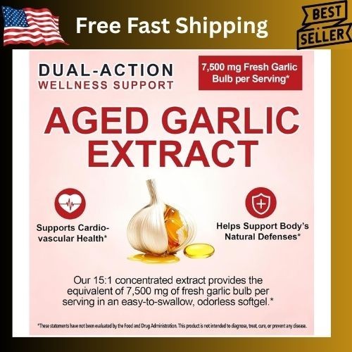 Odorless Garlic 7500Mg per Servings, 300 Softgels | 2 Years Aged Garlic Extra…