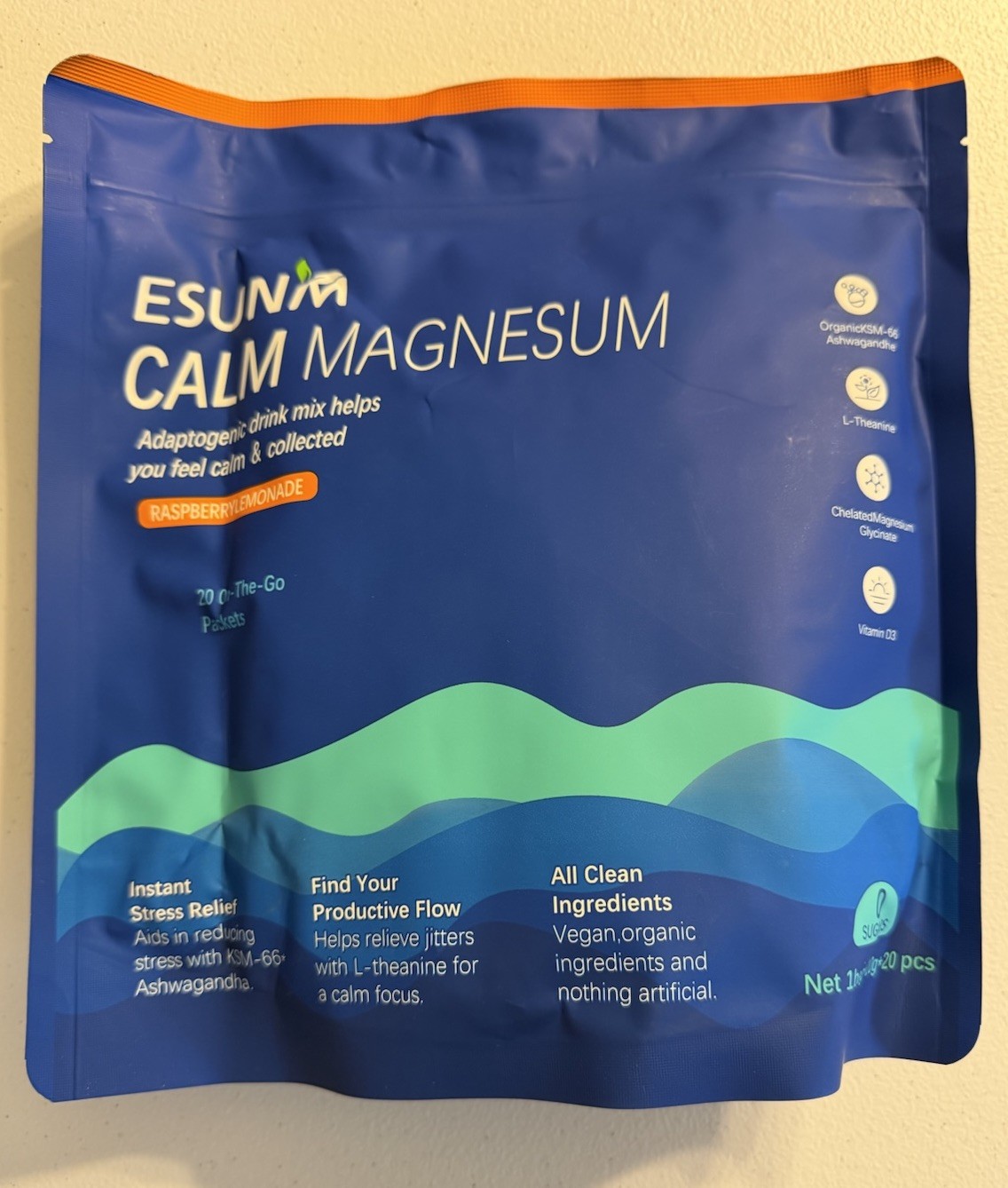 ESUNM Calm Magnesium Adaptogenic Drink Mix Raspberry Lemonade 20 Packets