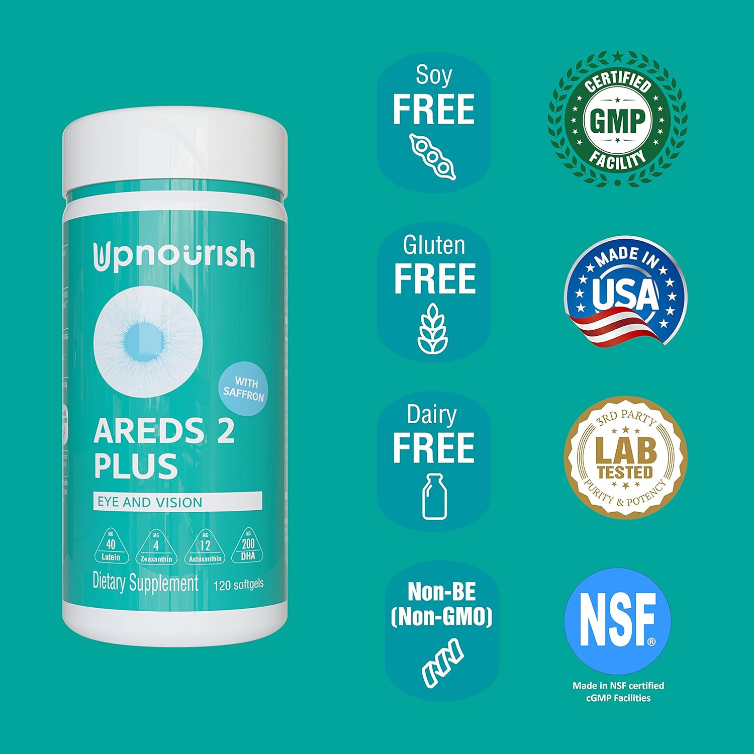 Upnourish AREDS 2+ – Advanced Eye Vitamin Supplement for Macular Health and Dry