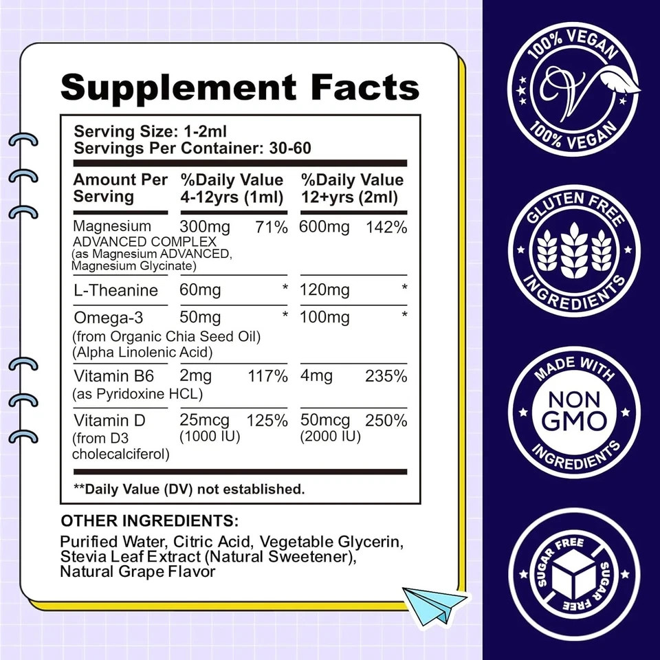 Kids Magnesium Liquid Drops-Magnesium Glycinate Liquid For Kids Supplement