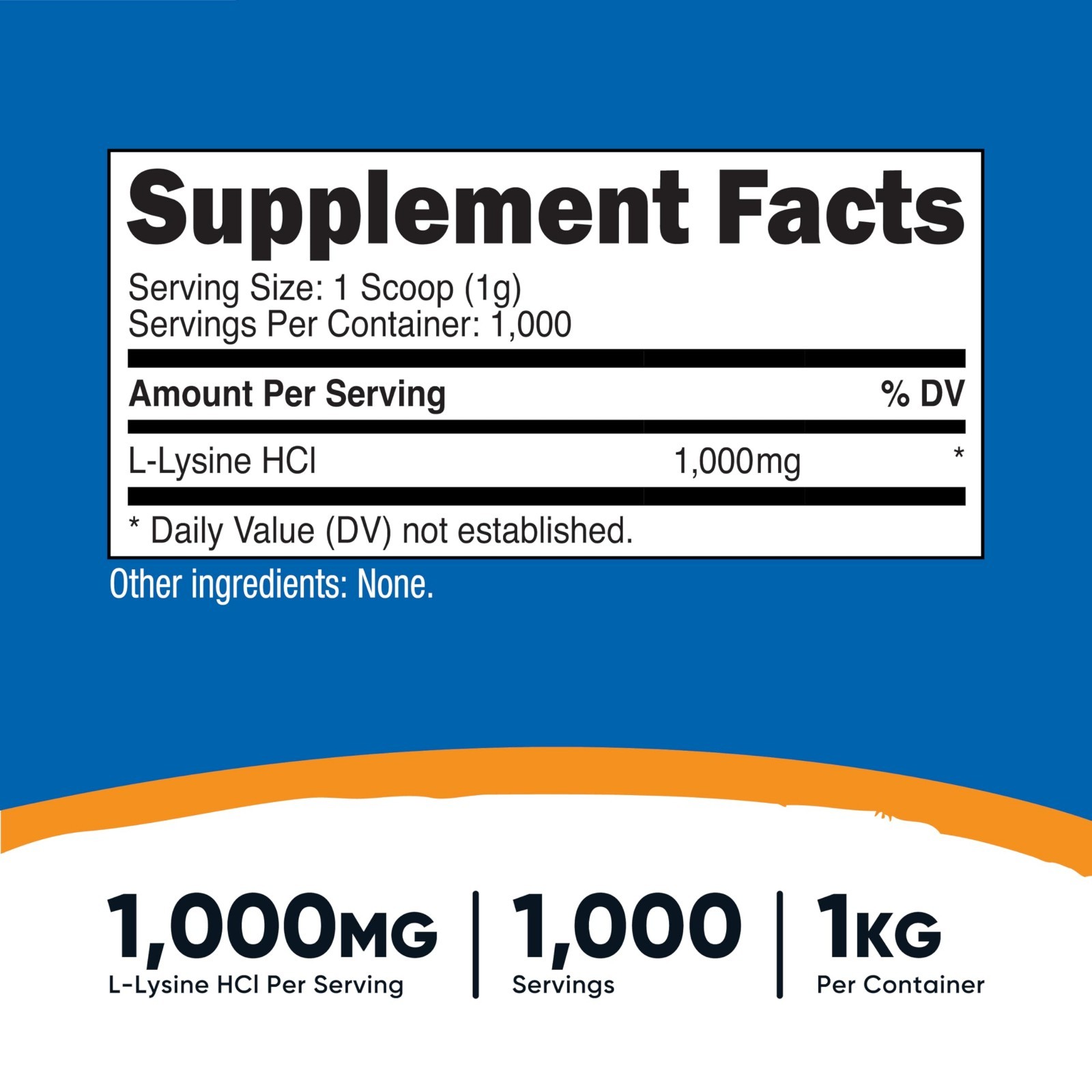 Pure L-Lysine Powder 1KG – Non-GMO, Gluten Free, Amino Acid Supplement, 2.2lbs